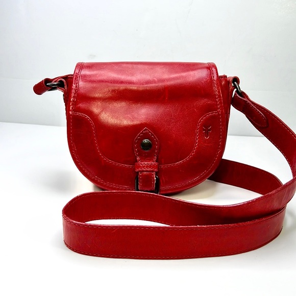 Frye Handbags - FRYE Woman’s Melissa Button Saddle Red Leather Crossbody Shoulder Purse